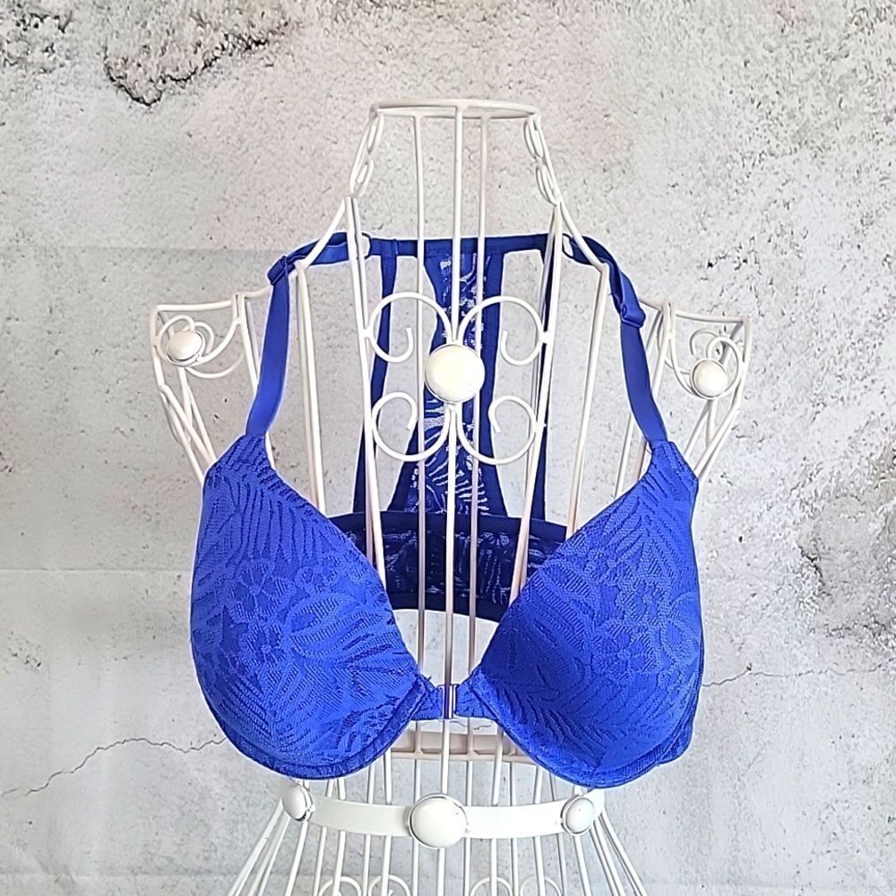 PINK by Victoria's Secret push-up bombshell bra in blue lace Women's Size32C